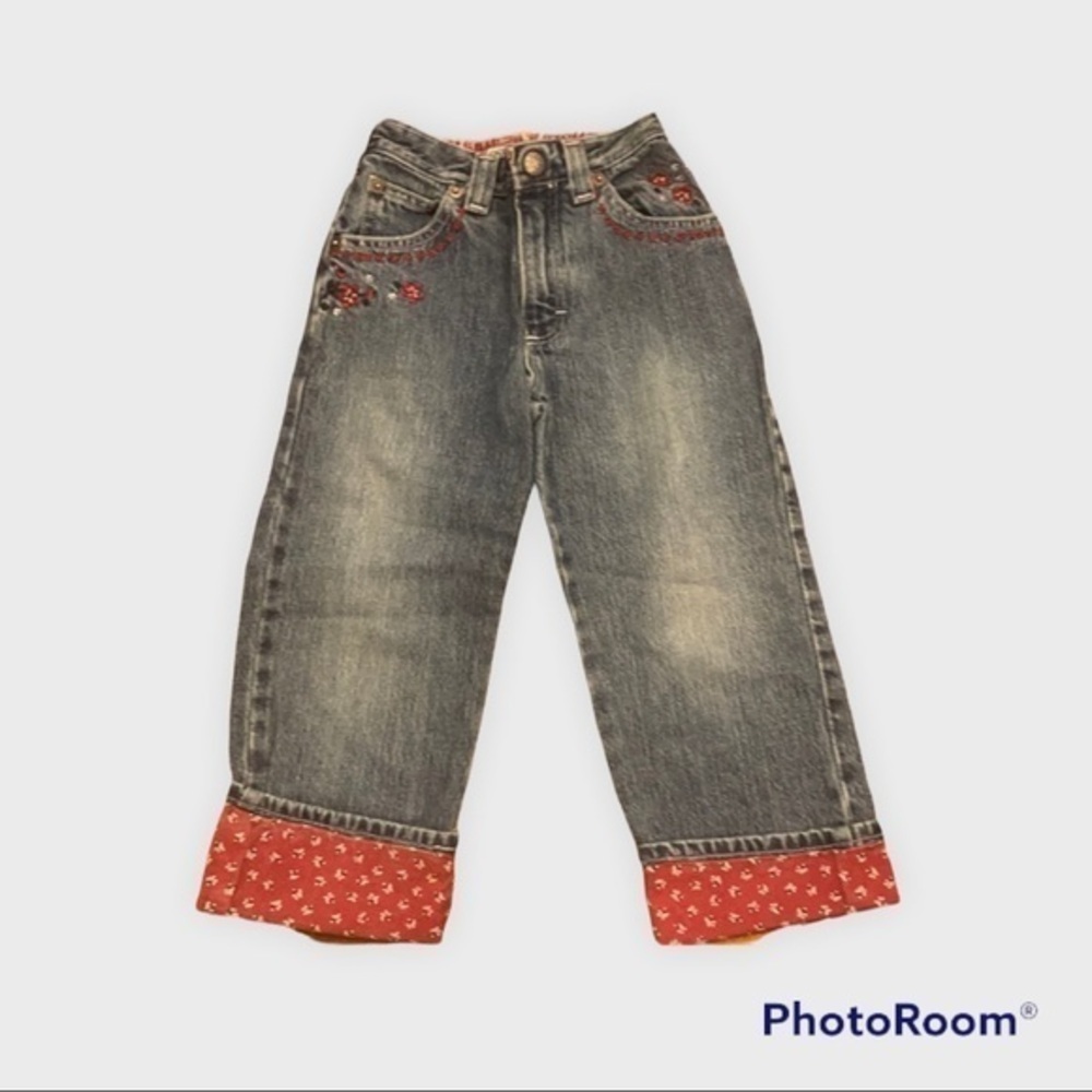 Kids jeans with red flowers 104